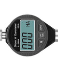 Zero Fluff Digital Shore A Durometer Hardness Tester With Clear LCD Screen For Testing Rubber Tires Silicone And Plastic Firmness showing digital readout.