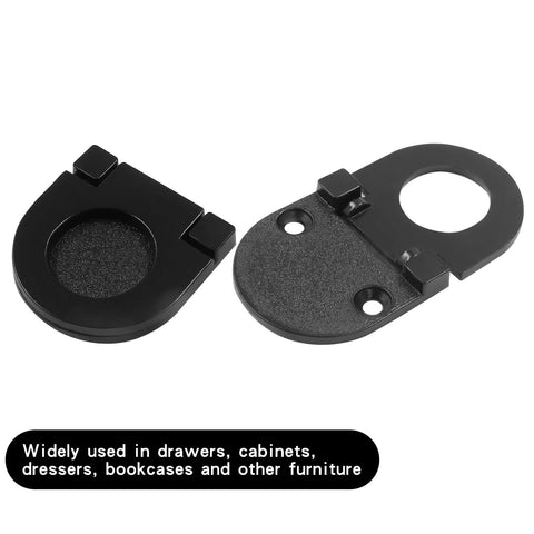 2 Pack Recessed Flush Mount Ring Pull Handles Black for cabinets and drawers with screws, zinc alloy, ideal for various furniture