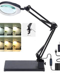 10X Magnifying Desk Lamp With 96 LEDs, 5 Inch Real Glass Lens, shown with adjustable swivel arm and 6 color modes illustration