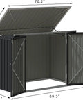 Outdoor Metal Storage Shed 5.8 x 3.3 Ft Weatherproof Lockable Yard Storage with open lid and doors, showing reinforced steel frame.