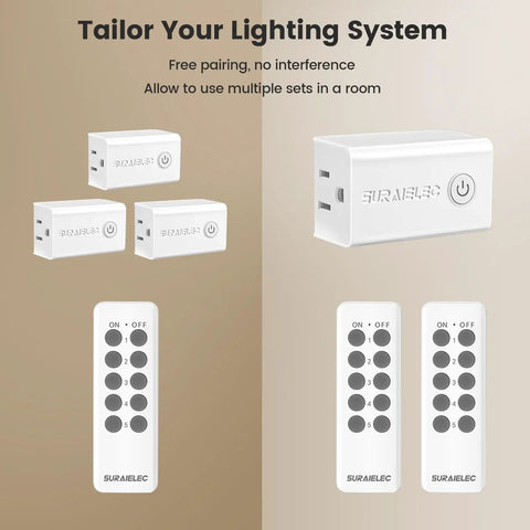 Expandable Indoor Remote Control Outlet With Five Outlets And Two Remotes, Wireless Light Switch for Lamps and Appliances