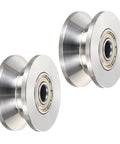 Heavy Duty V Groove Track Wheels 304 Stainless Steel Double Pulley 3000 Lb Capacity with smooth bearings, 1.89-inch diameter.