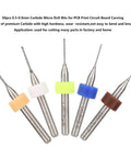 Carbide Micro Drill Bits Kit for PCB Drilling 0.5mm to 0.9mm Spiral Flute Engraving Tools 50-piece set with color-coded rings