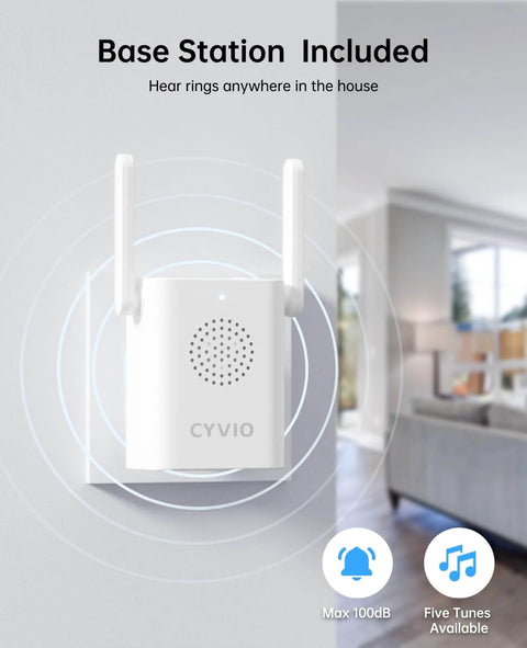 Base station for Wireless Doorbell Cam With Base Station, 5MP Super HD Door Cam, installed on wall in living room.