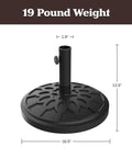 Heavy Duty 19 Pound Outdoor Umbrella Base Stand For Patio Tables And Tilt Freestanding Umbrellas, dimensions shown