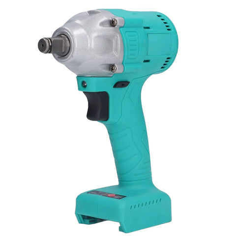 Electric Impact Wrench 1/2 Inch Drive Brushless Motor Delivering High Torque Up To 330Nm For Auto Repair Construction Home Diy Projects Includes Lithium Battery And One Button Direction Switch, side view showing handle and motor.