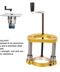 Heavy Duty Aluminum Router Table Lift System With Precision Handle Hassle Free Height Tuning For Woodworking Crews Fits 64 To 66 Millimeter Motors close-up view of lift mechanism and crank handle.