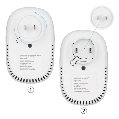 Back view of Plug In Carbon Monoxide Alarm with LED Display and Voice Alert, Easy to Install, showing plug-in setup, 3 pack