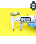 6905 Hybrid Ceramic Bearing 25X42X9MM ABEC-1 Si3N4 Steel Rings measured at 25mm using calipers on yellow background