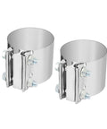 Beefy Stainless 5 Inch Exhaust Band Clamp Butt Joint Sleeve Coupler For Mufflers And Exhaust Pipe 2 Pack, showing two clamps