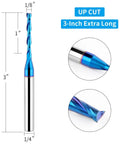 Amazon EANOSIC upcut spiral router bit, 1/4 in shank, 1/8 in cutting diameter, 3 in length, blue-coated solid carbide