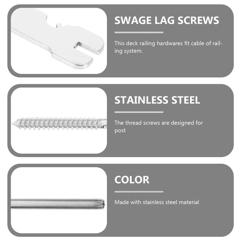 Stainless Steel Press-Fit Lag Screws With Spanner For Cable Railing Installation, close-up of spanner and screw details.