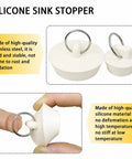 Six Slick Rubber Sink Drain Plug With Quick Pull Grip Ring Brings Six Breezy Universal Sizes To Fit Kitchen Bathroom Bathtub Laundry Sink And Pool Maintenance No Sweat In Sharp White Tone, showcasing two rubber stoppers.