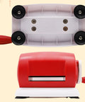 Bottom and side view of red Manual Die Cutting and Embossing Machine for DIY Projects, Go-To Portable Hand Cutter for Cards, Scrapbooking.