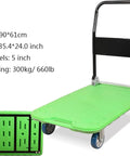 Heavy-Duty 4-Wheel Cart With Rolling Platform Trolley, Metal And Plastic Deck, designed to move heavy loads, durable black handle