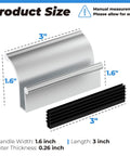 Chrome Glass Sliding Shower Door Pull Handle for 3/16 and 1/4 Inch Thick Glass, showing size dimensions: 3 inches length, 1.6 inches width