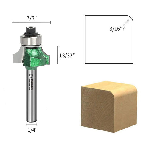 Pro Roundover Router Bit Set Four Piece With One Quarter Inch Shank Radii One Eighth, Three Sixteenths, One Quarter, Five Sixteenths