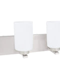 Four-Light Metal Bathroom Vanity Wall Light Fixture, 30 Inch Wide Satin Nickel With Opal Glass Shades, Transitional Style