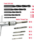 Adjustable T Handle Tap Wrench Set With Five M3 M4 M5 M6 M8 Taps And Five Drill Bits 0.25mm To 0.7mm For Quick Tapping And Threading