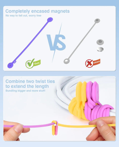 Comparison of magnetic cable organizer clips in use, showing 20 Piece Magnetic Cable Organizer Clips For Cable Management