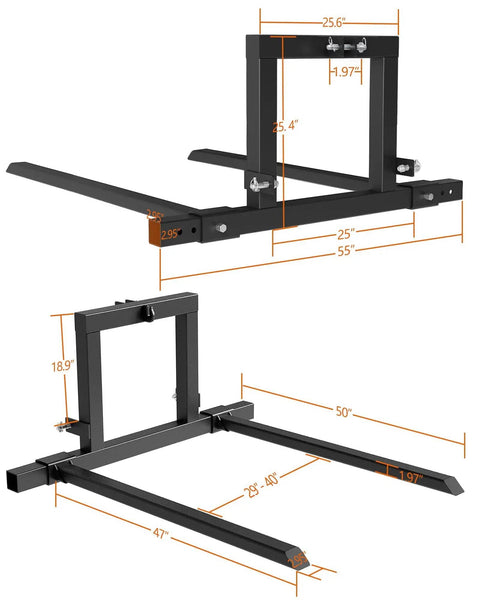 Heavy Duty 1500 Lb 3 Point Hitch Pallet Fork Attachment For Category 1 Tractors Adjustable Forks For Easy Material Handling And Lifting Rust Resistant Steel Frame Built For Tough Job Sites
