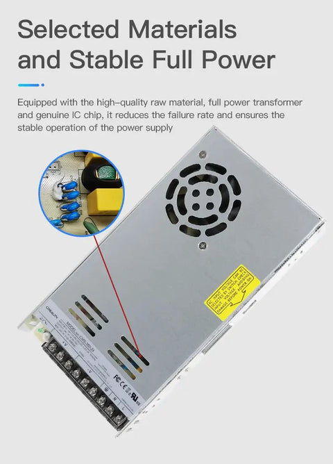350W Power Supply Upgrade For Ender-3 V3 SE And V2 Neo S1 Pro S1 Plus K1 CR-10 SE with fan and yellow label on aluminum case