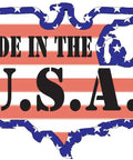 Made in the U.S.A. graphic featuring USA outline with American flag colors, emphasizing patriotic themes.