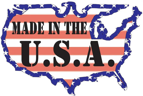 Made in the U.S.A. graphic overlay on an outline of the United States with red, white, and blue stars and stripes.