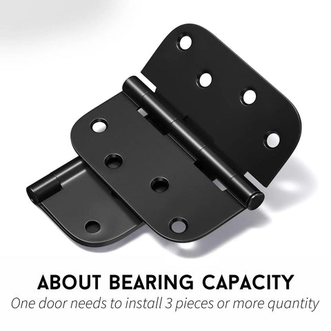 Heavy Duty Matte Black 4x4 Hinges Set, 18 Pack With 144 Matching Screws For Interior And Exterior Doors, 5/8 Radius Corners