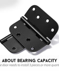 Matte Black Door Hinges 4x4 Inch With 5/8 Radius Corners 12 Pack Includes 96 Screws For Interior And Exterior Doors, Heavy Duty Steel, Easy Install, Recommended 3 Hinges Per Door displayed open with shadow effect