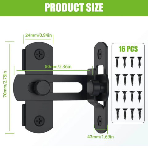 Two Pack Stainless Steel 90 Degree Barn Door Lock Bifold Flip Latch For Barn, Bathroom, Outdoor And Garage In Black Finish
