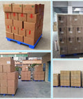 Blue Plastic Pallet Pair Mesh Nine Leg Design Forklift Ready Heavy Duty Storage Platform Moisture Resistant Polyethylene stacked with boxes