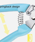Close-up of springback mechanism in Pink Handled Bypass Garden Scissors For Flowers Herbs Roses And Small Pruning Jobs Lightweight