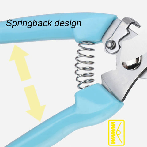Close-up of Lightweight Garden Scissors With Sharp Stainless Steel Bypass Blade And Green Handle showing springback design.