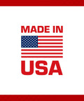 Made in USA label featuring the American flag on a white background with red border.