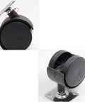 Rock Solid Two Inch Twin Wheel Furniture Casters Featuring Smooth Rollin Heavy Duty Swivel Nylon Trolley Wheels Crafted For Effortless Heavy Haulin And Scratch Proof Room Moves close-up view of a black nylon twin wheel caster.