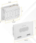 Recessed In Wall TV Media Box With Ventilated Cooling To Hide Streaming Boxes And Routers For A Straight Fire Media Setup Supporting Up To 22 Lbs For A Clean Cable Tangle Free Install, dimensions shown.