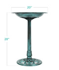 28 Inch Pedestal Bird Bath With Fleur De Lis Accents, Vintage Outdoor Resin Garden Decor, Weather Resistant Waterer For Your Yard, Fillable Pedestal For Stability, Green
