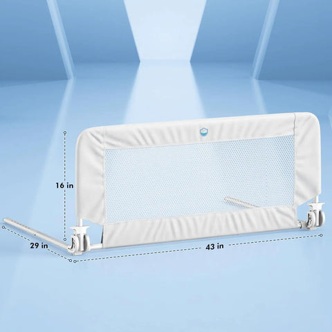 43 Inch Swing Down Crib Rail Guard For Toddlers, Universal Bed Rail With Easy Lift Release And Reinforced Wing Nut Safety