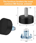 Diagram showing dimensions of M6 Thread Furniture Feet Levelers 8 Pieces Anti Slip Adjustable Leveling Feet Screws for tables and chairs.