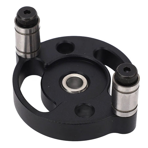 Pro Grade Self Centering Doweling Jig With Eight Precision Drill Bushings And Hole Punch Locator For Smooth Wood Assembly Built Tough From Rust Proof Aluminum Alloy For Hassle Free Dead On Results Black component showing precision drill bushings.