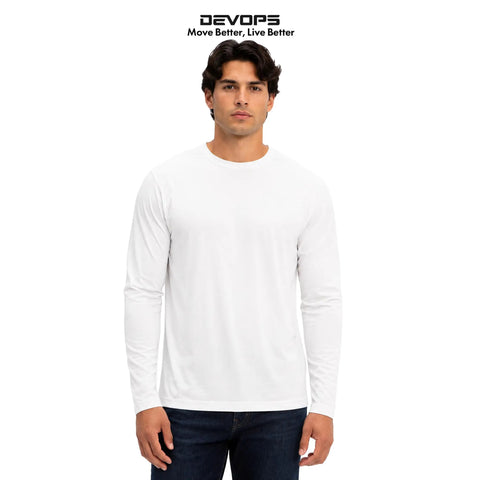 Model wearing white Two Pack Men's UPF 50 Plus Long Sleeve Sun Shirts Stay Dry Quick Dry Breathable Moisture-Wicking Tech Fabric