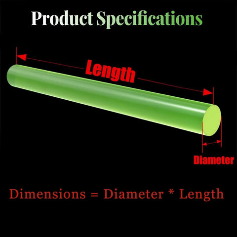 Hella Durable Polyurethane Round Bar For Cleanroom Fixtures And Sensitive Electronics Antistatic Urethane Shaft showing length and diameter specifications.