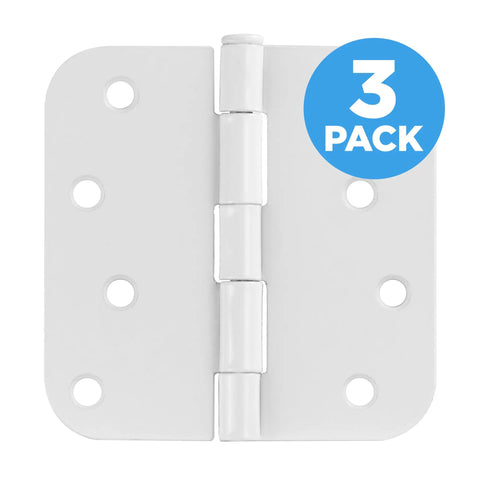 Heavy Duty 4 Inch Interior Door Hinges White Steel 3 Pack Smooth Swinging Removable Pin close-up view of hinge with holes.