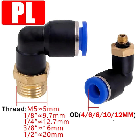 Pneumatic Air Connector Kit With Elbow Fittings And Quick Connect Hose For 4 6 8 10 12 Millimeter Lines Thread Sizes