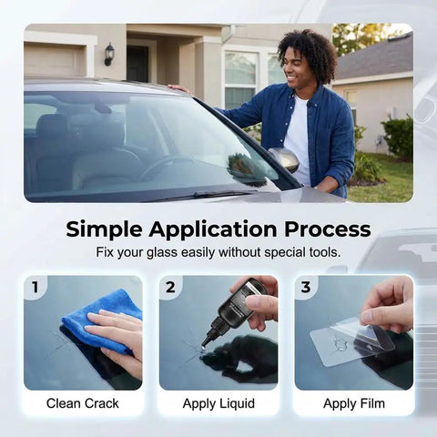 Windshield Crack Repair Kit for Cars All In One Glass Repair Kit for Chips and Cracks Easy DIY Auto Glass Fix application steps
