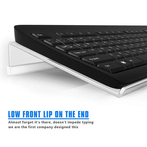Side view of Clear Acrylic Tilted Keyboard Holder For Ergonomic Typing And Gaming On Your Desk Setup With Anti Slip Silicone Case
