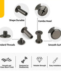 Kickass 155 Piece Black Chicago Screws And Leather Rivets Kit With Assorted M4 And M5 Sizes showing various screw types and features.