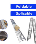 Super Heavy Duty Foldable Gravity Conveyor Roller Slides For Smooth Cargo Haulin And Warehouse Logistics 24 Inch Wide By 29.5 Foot Long 304 Stainless Steel with a package on the rollers.