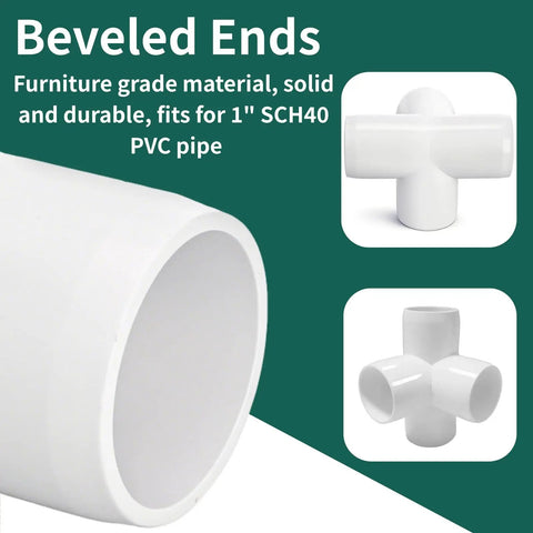 12 Pack 1 Inch PVC Pipe Fittings 4 Way Elbow Corner Side Outlet Tee Fitting Heavy Duty Furniture Grade Connectors